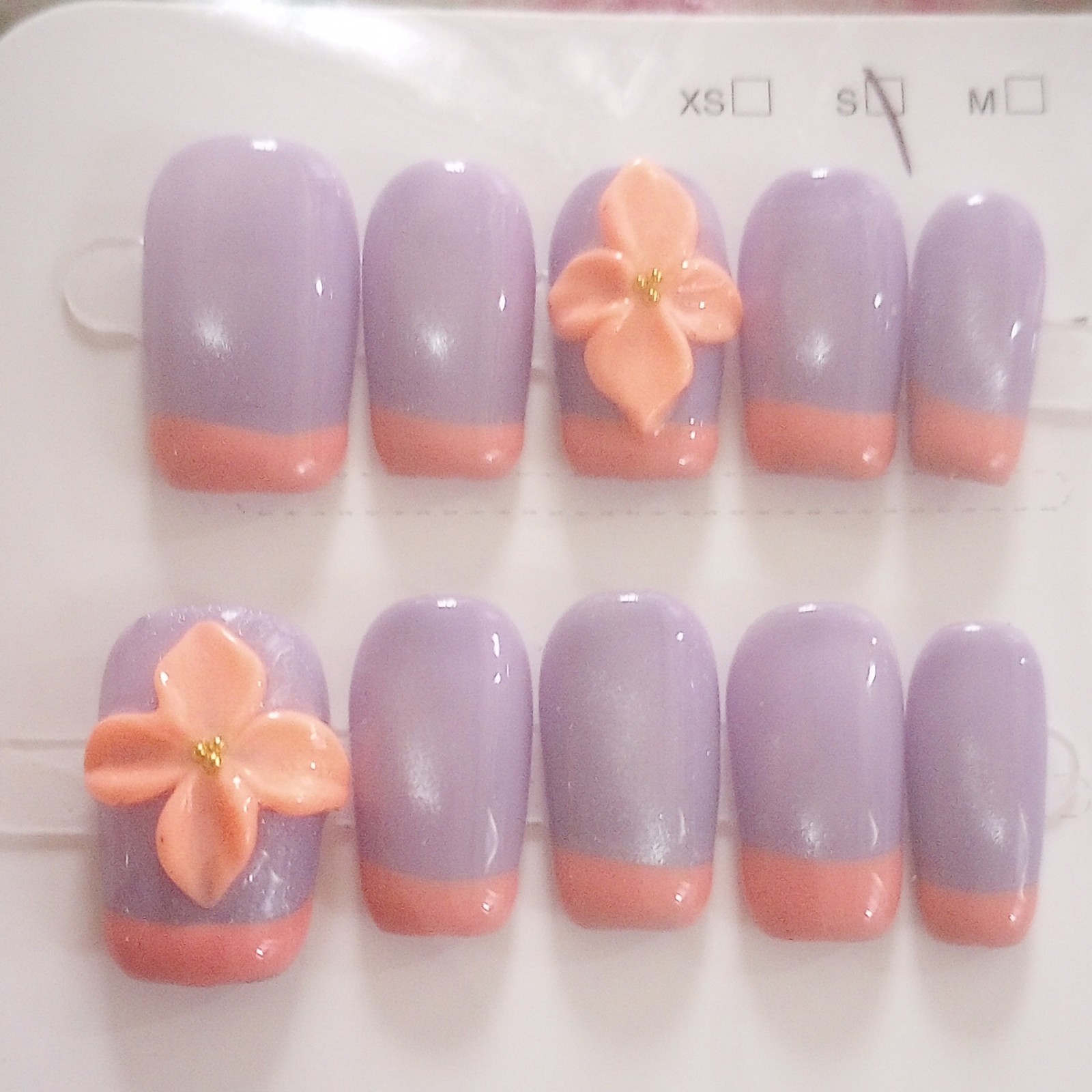 Purple & Pink 3D Flower Pre-Designed Short Square Full Cover Press-On Nails Set