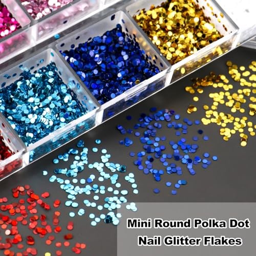 Mini Round Nail Art Glitter Sequin Set – 12 Colors Polka Dot Nail Glitter
