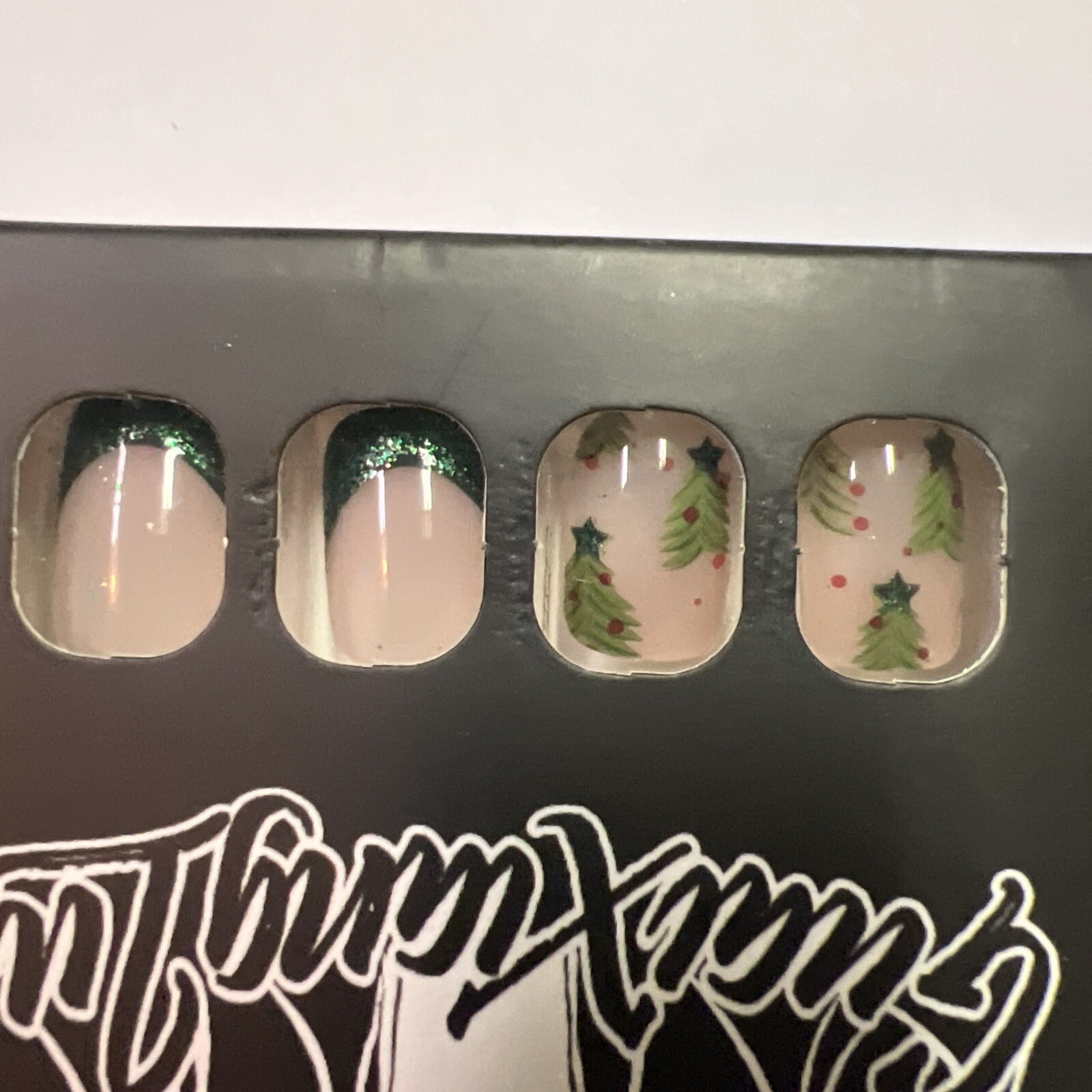 Christmas Set x4 96 Pcs Short Square Press On Nails French Manicure Design NEW