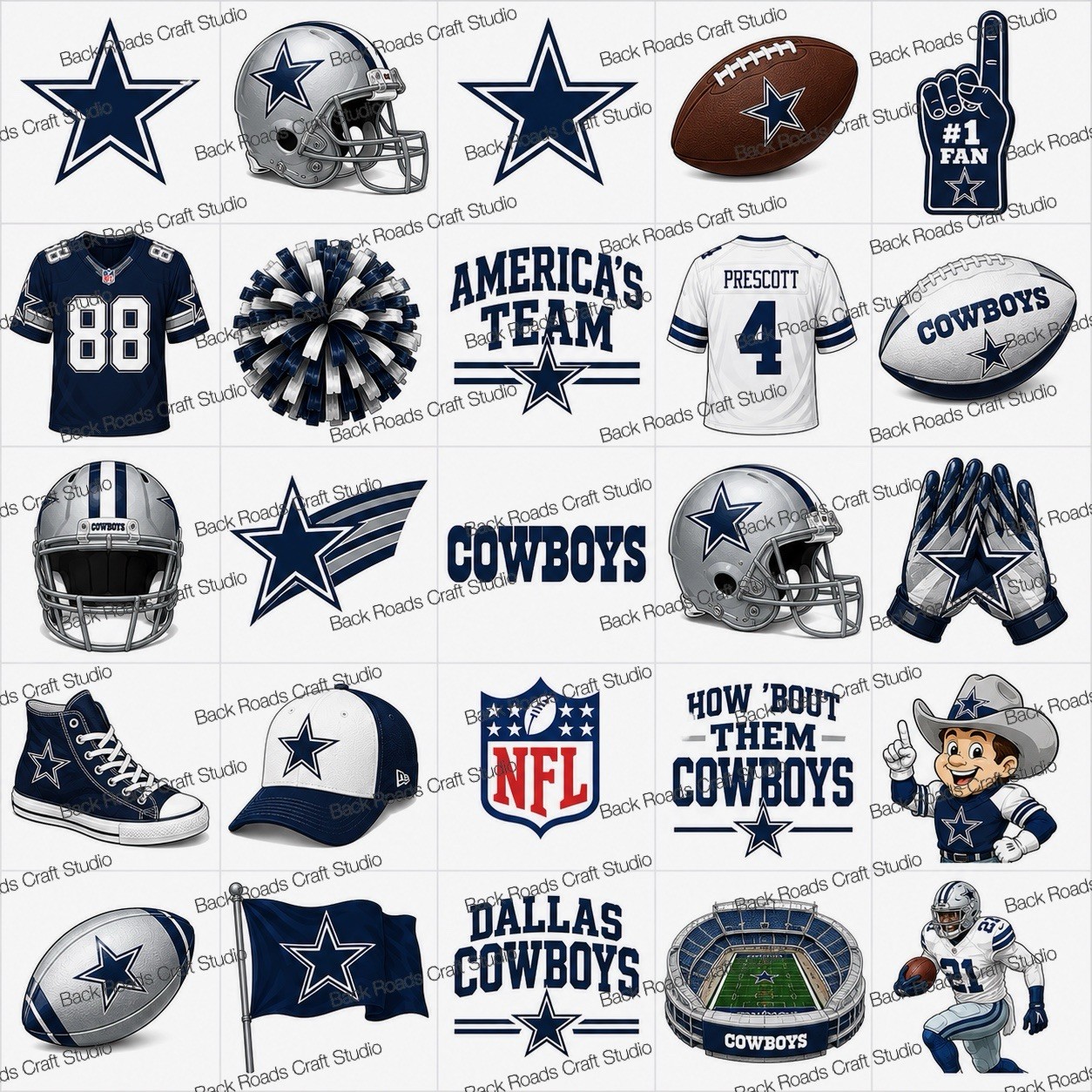 Dallas Cowboys Waterslide Nail Decals Set of 50 Instructions & Bonus JM