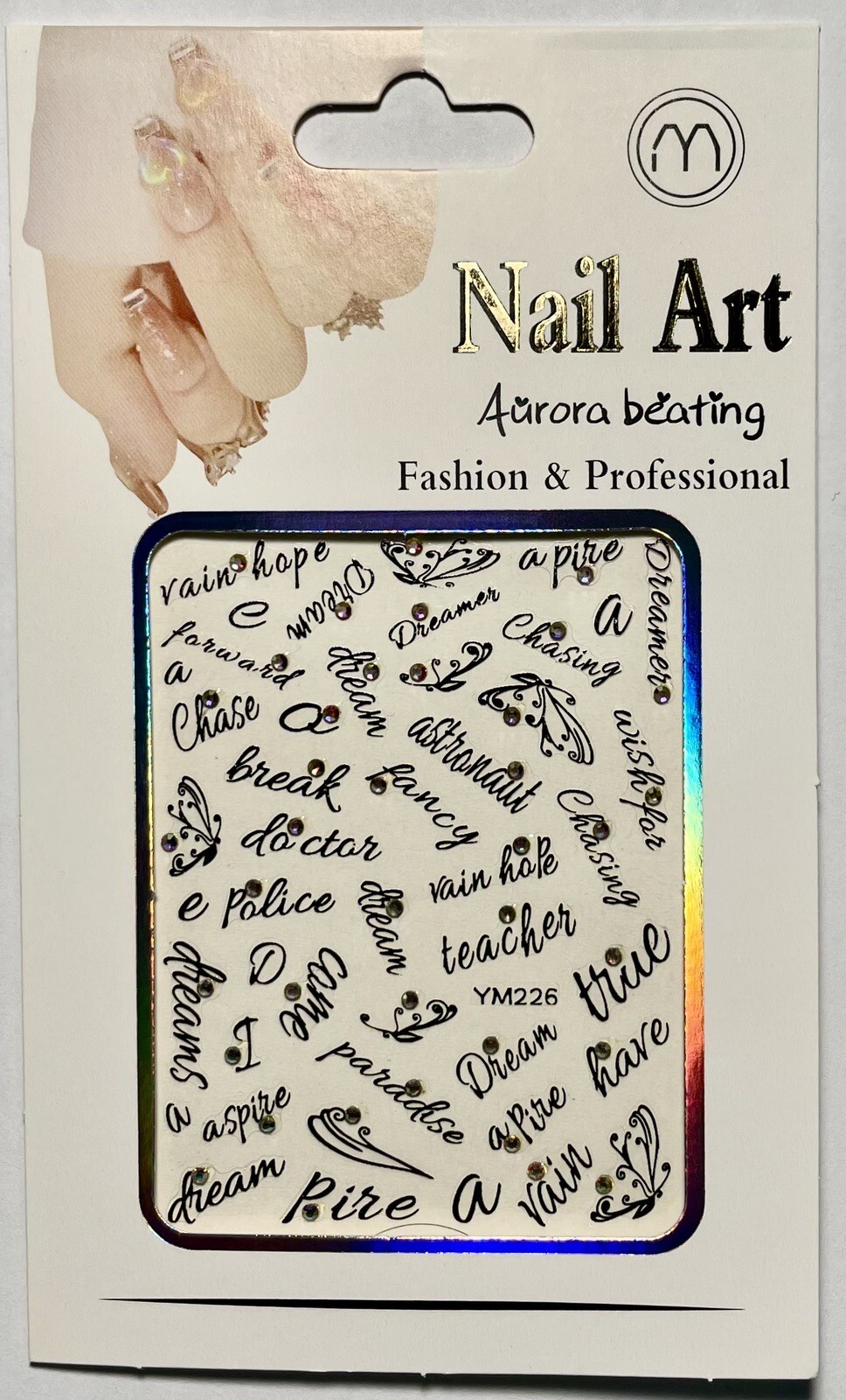 Nail Stickers Art Decal DIY Design 3D Waterproof Words Butterfly Gems YM226