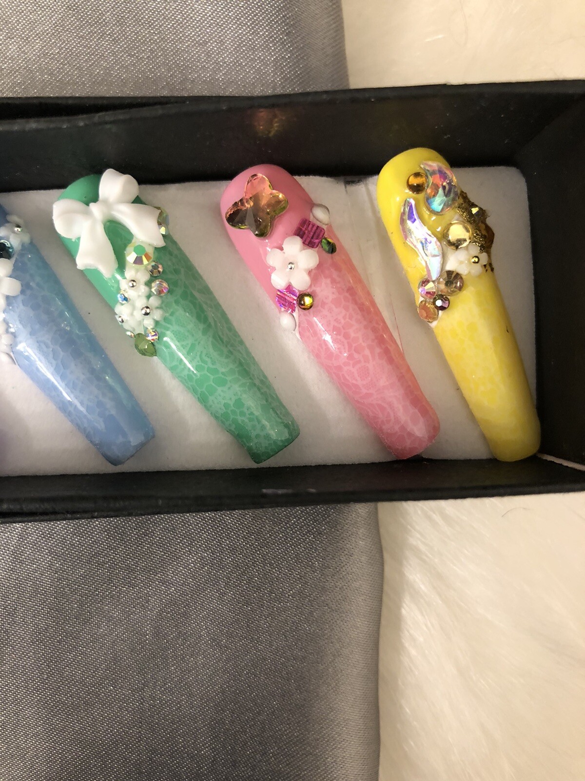 Z NAILZ! Gorgeous Set Of Handcrafted Custom XL Mixed Pastel Ballerina Press Ons