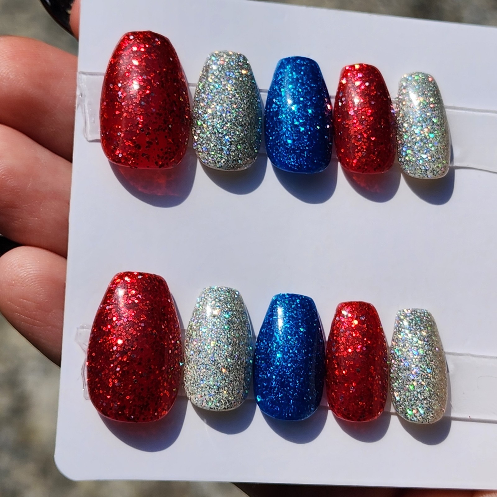 Red White And Blue 4th Of July Handmade Press On Medium Ballerina Nails