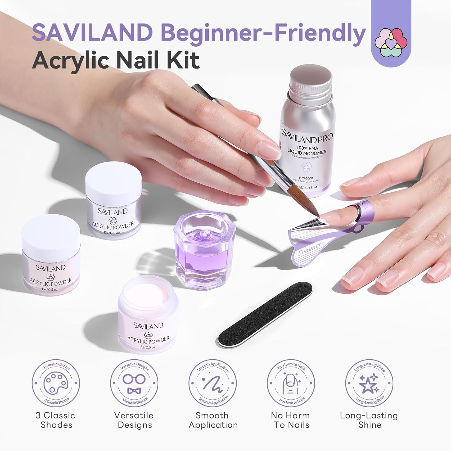 SAVILAND Acrylic Nail Kit Beginner Clear Pink Nude Powder Liquid Brush File