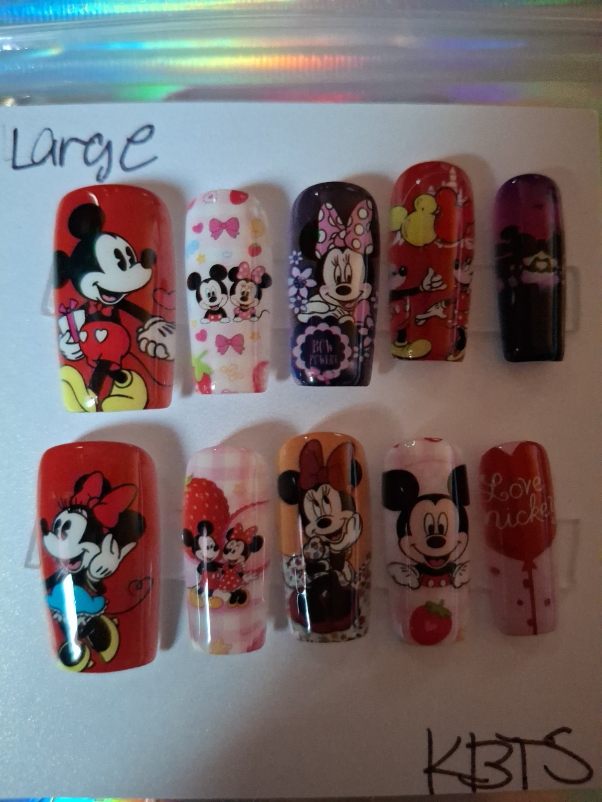 10pc Disney Inspired Minnie & Mickey Mouse Press-On Nails Medium Length (Size L)