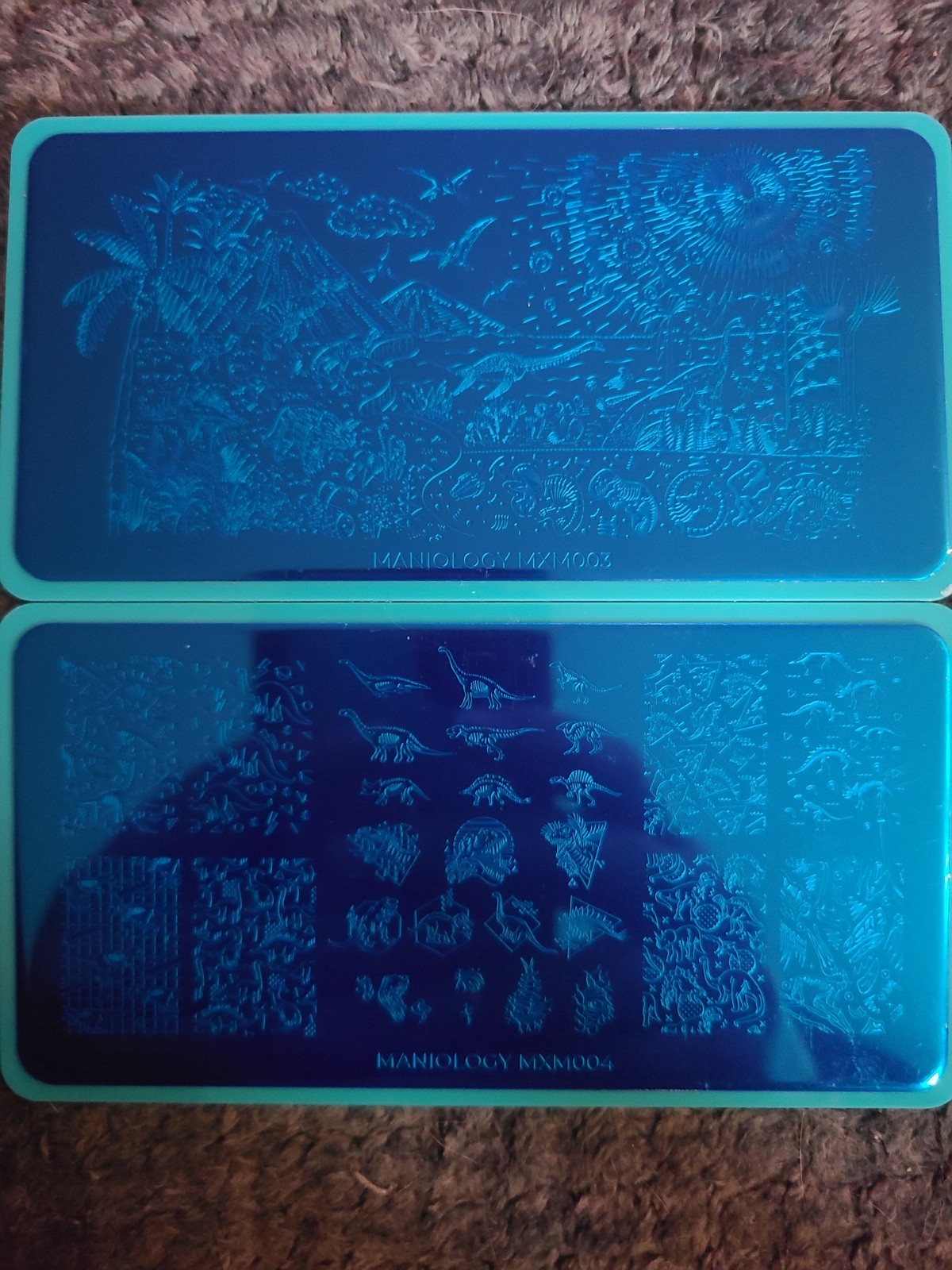 Maniology Dinosaur Nail Art Stamping Plates Blue Metal MXM003 MXM004