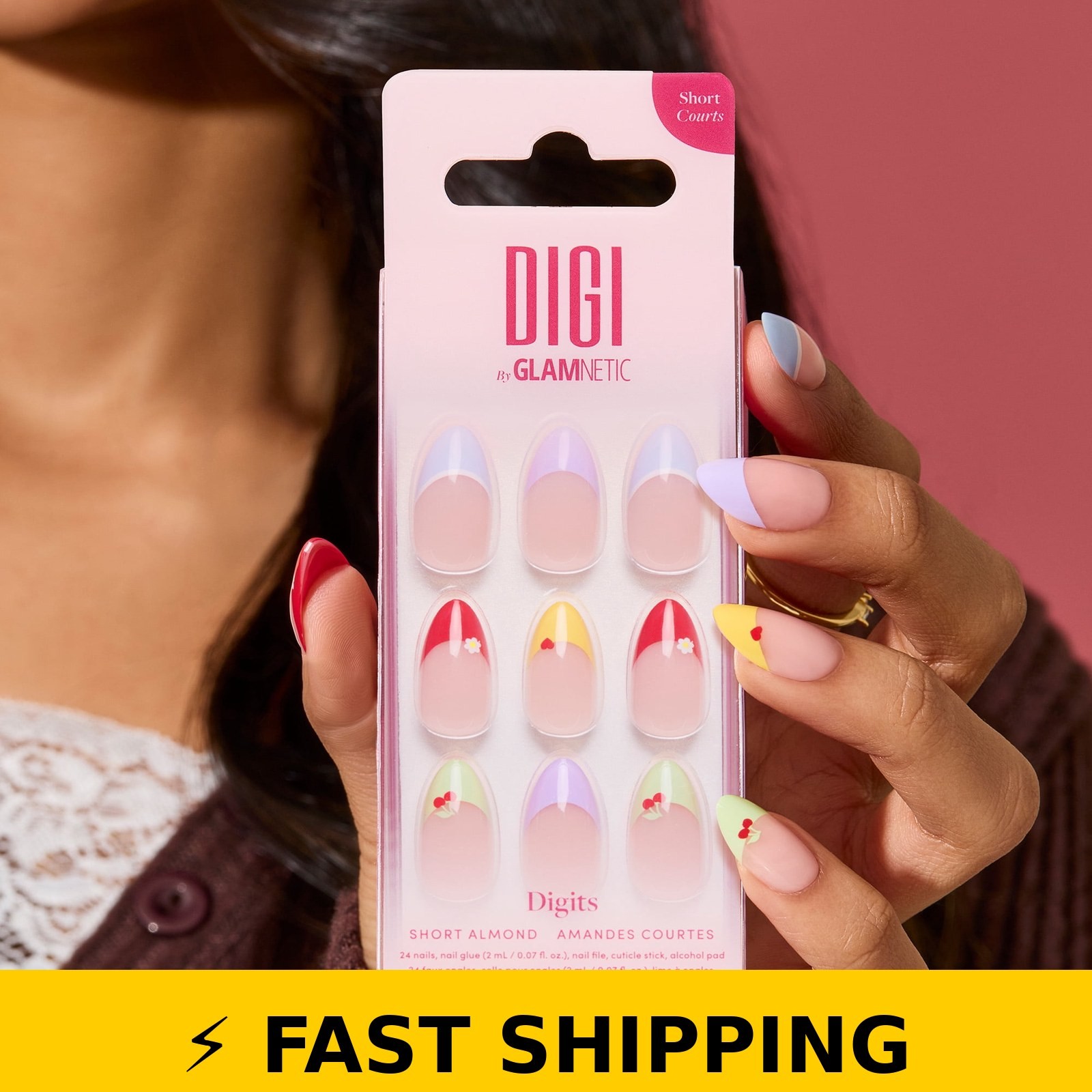DIGI by Glamnetic Short Almond Press-on Nails – 24 Pieces