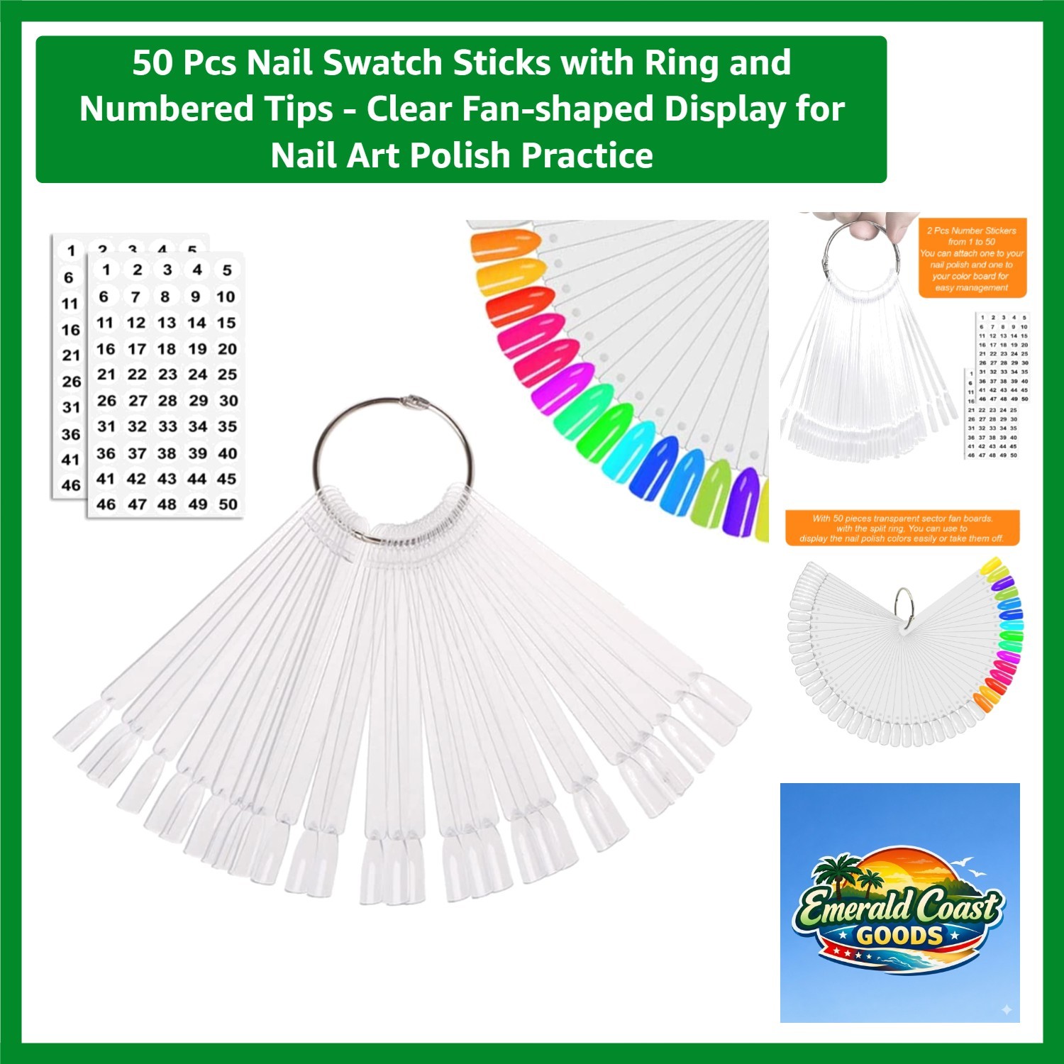 Transparent Fan-Shaped Nail Swatch Sticks Set – 50 Count for Easy Organization