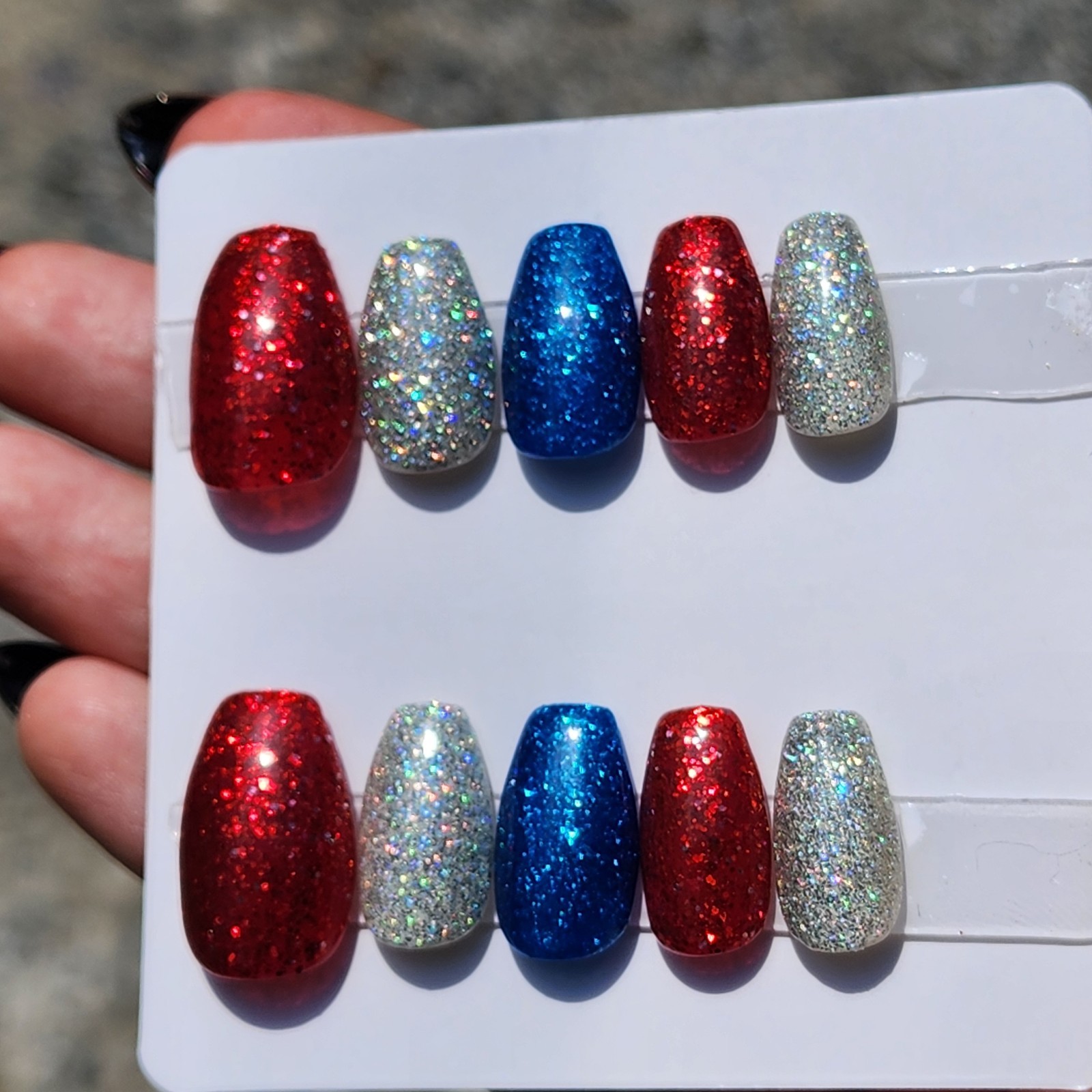 Red White And Blue 4th Of July Handmade Press On Medium Ballerina Nails