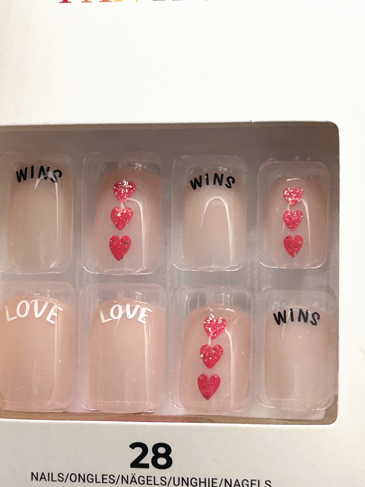 Kiss Short Glue-On Nails, Voguish Fantasy, Pink Nails Red Hearts ‘Love’ 89940