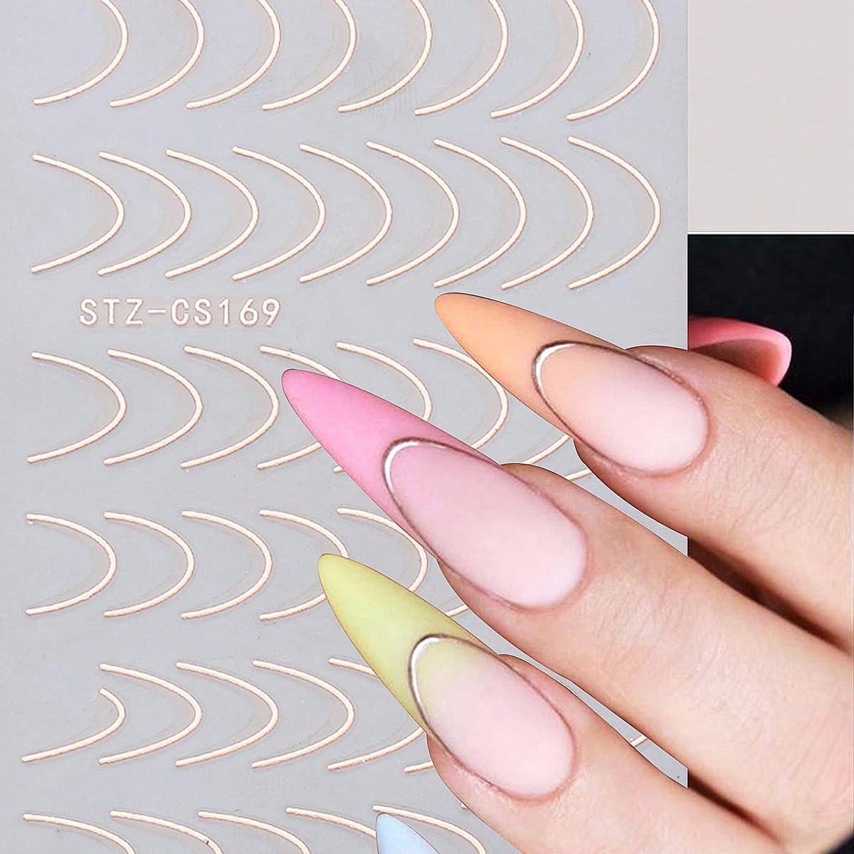 8 Pieces French Tip Line Nail Art Stickers 3D Simple Stz-cs169+stz-cs255