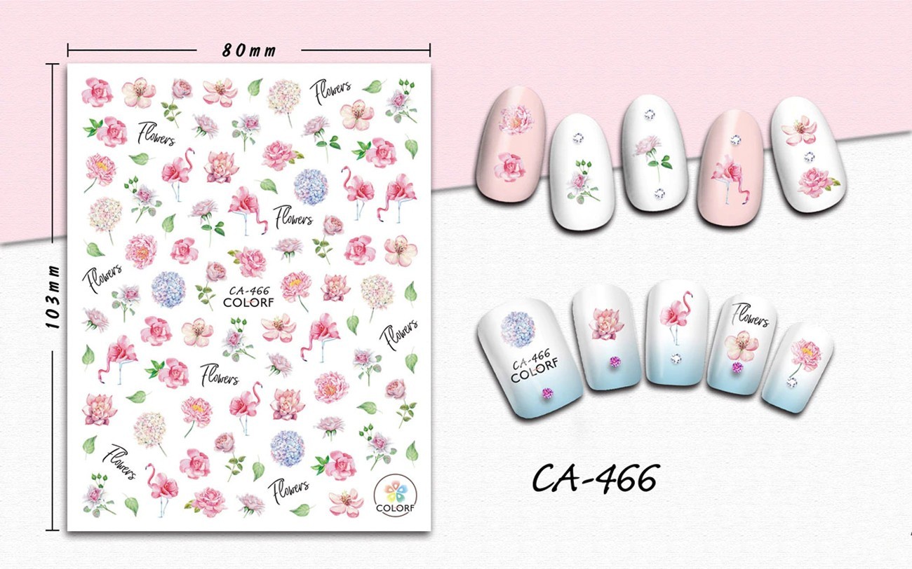 Nail art 3D stickers decal pink white flowers pink flamingo CA466
