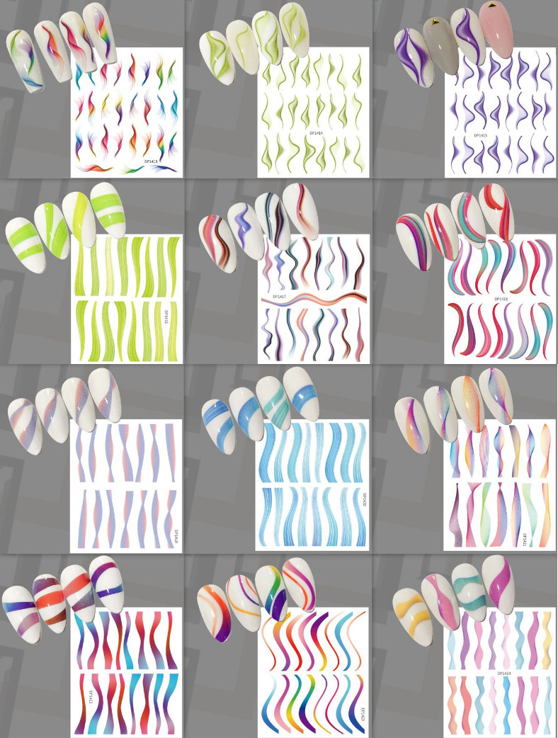 Nail Art Stickers Decal Transfer Colorful Wavy Swirls French Lines Manicure NH10