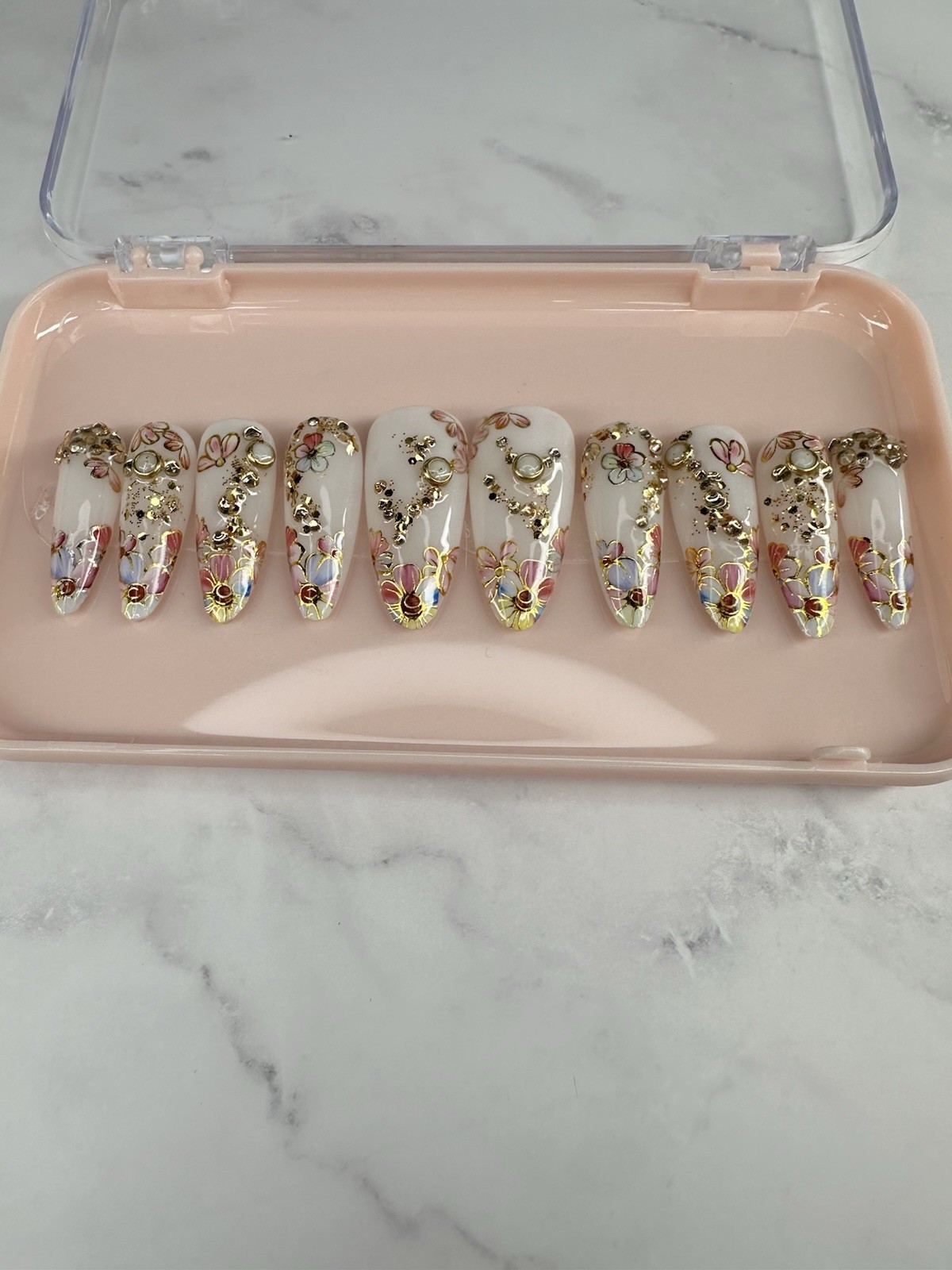 Handmade Custom Press On Nails, Long Almond Size Medium