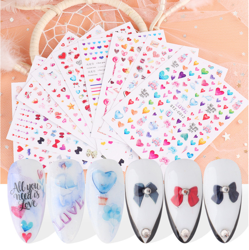 3D Nail Art Stickers Decals Valentine’s Day Colorful Love Rose Bow Pattern NH4