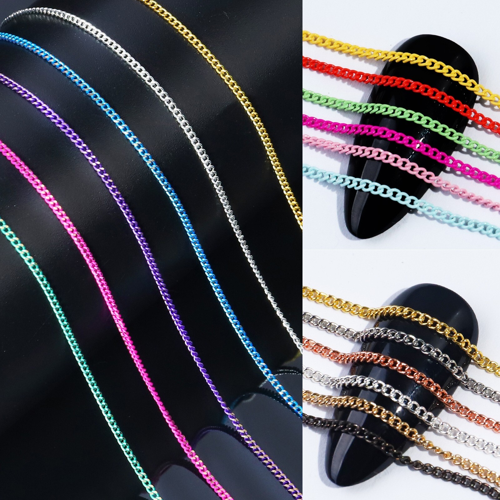 6 Grids Multi-Shape Nails Chain Metal for 3D Nail Art Decorations Accessories