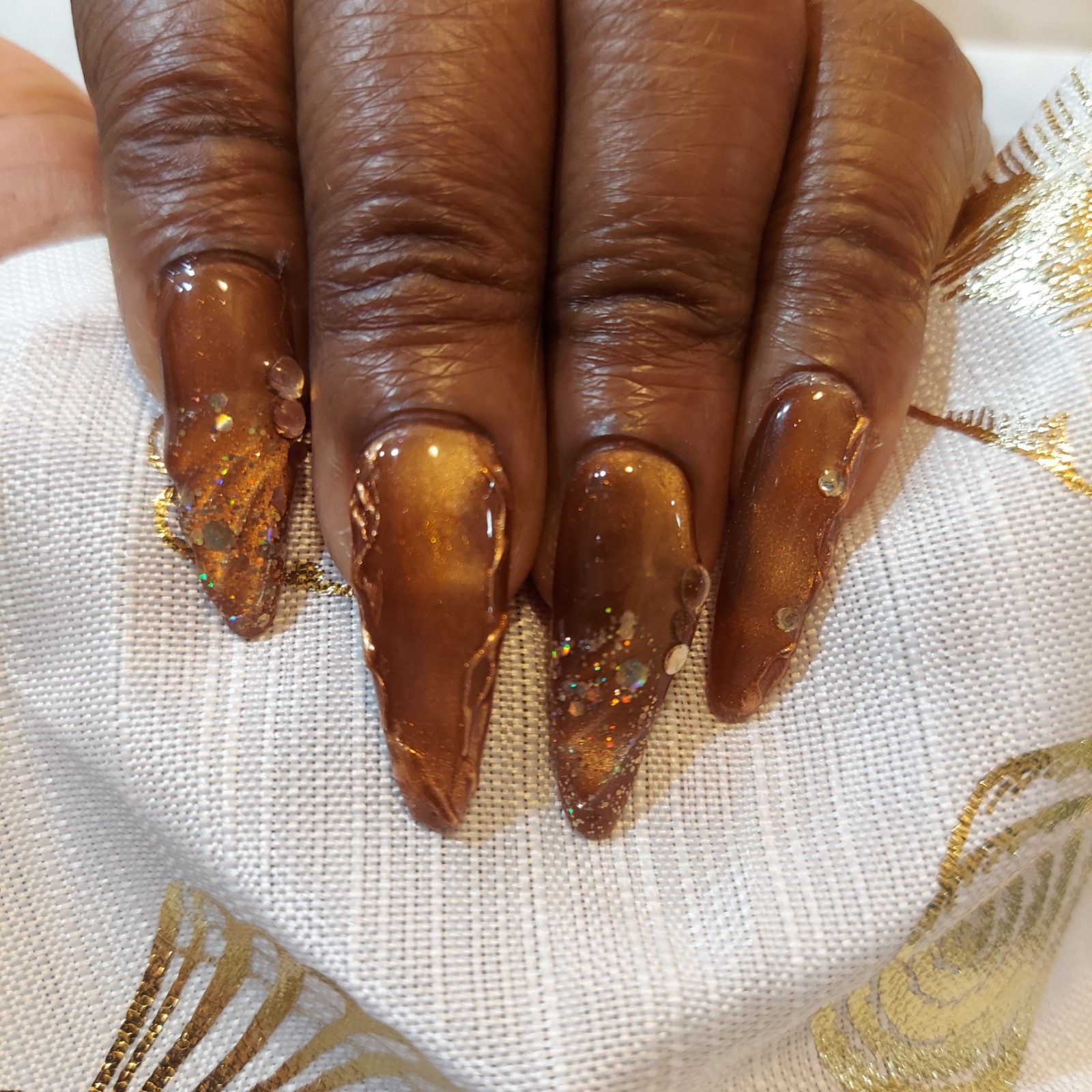 Brown Cat Eye Nails, Gold Chrome Nails