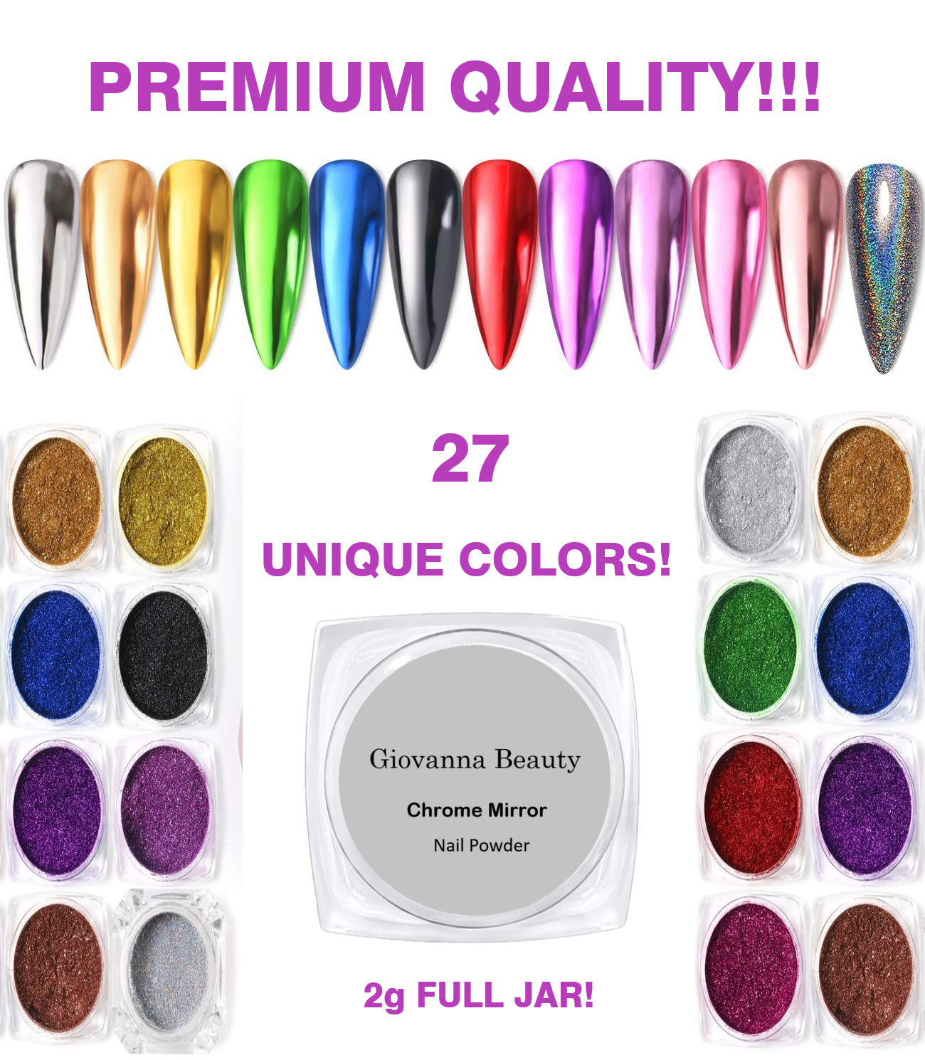 Premium MIRROR CHROME NAIL POWDER GOLD UNICORN SILVER RED..PIGMENT DUST Nail Art