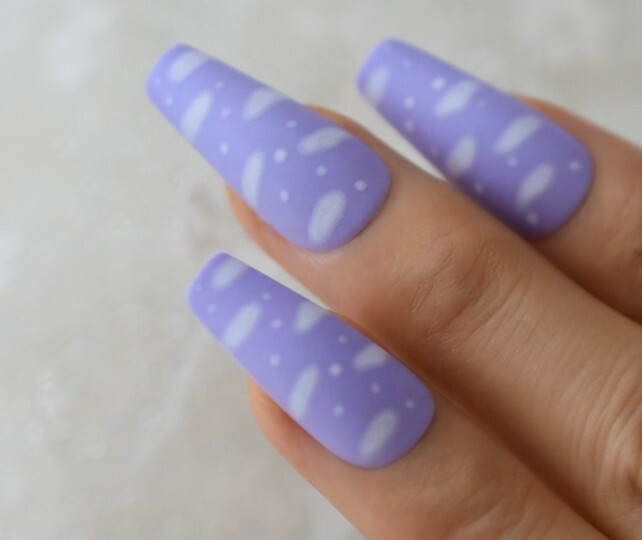 24pcs All Sizes light Purple Dreamy Cloud Design Fake Nails Press On Nails glue