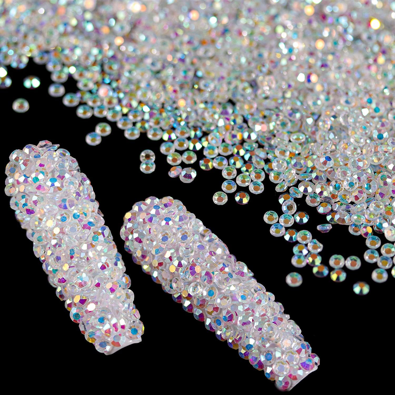 Tiny Nail Rhinestones 15000Pcs 1.2Mm Ultra Mini Pixie AB Glass Crystals for Nail