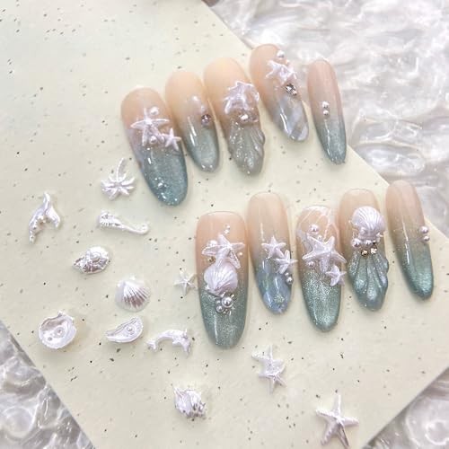 200pcs 3D Summer Ocean Resin Nails Charms White Starfish Seashell style09