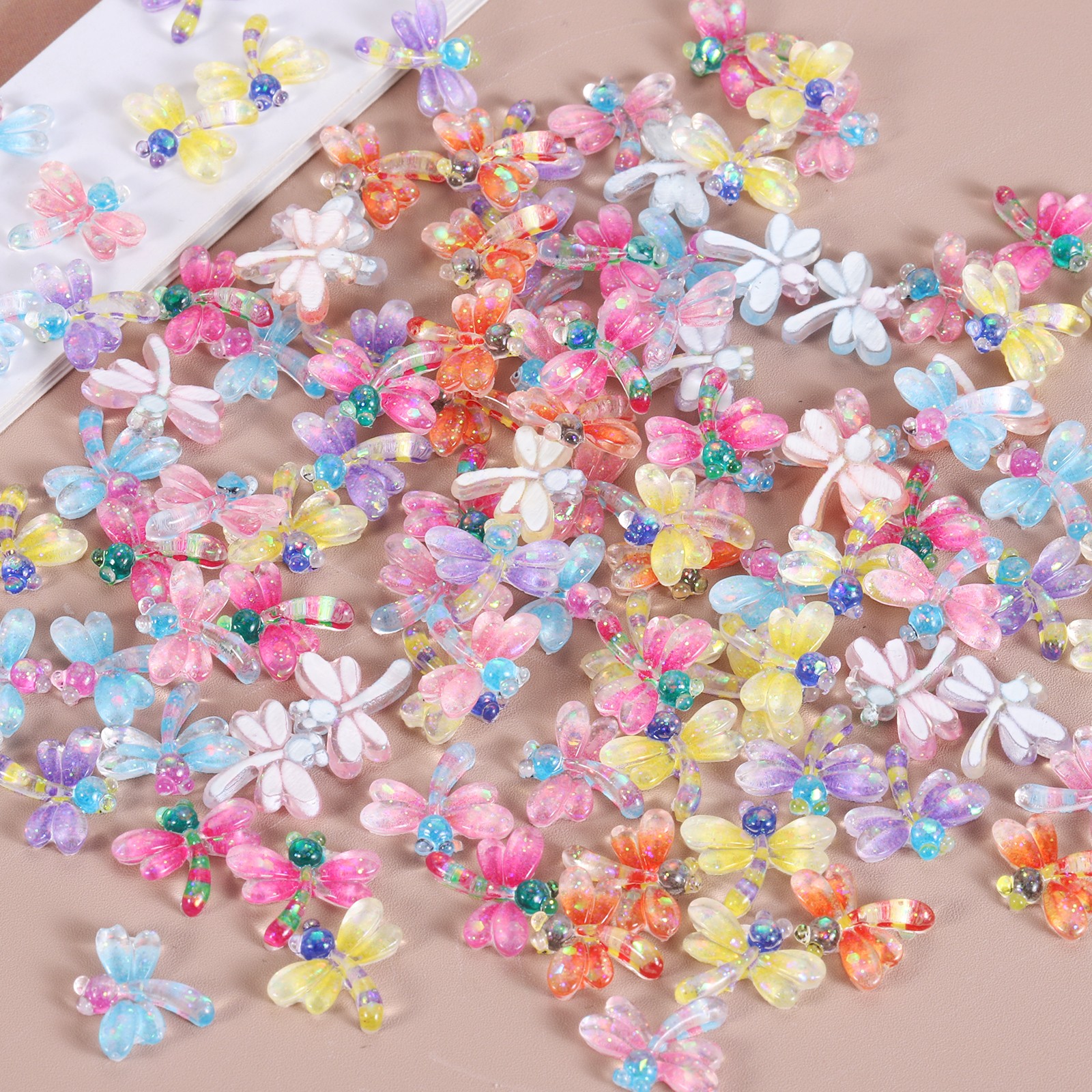 Resin Dragonfly, Mini Dragonfly 3D Flowers for Nails 50 Pcs & Pink/Blue