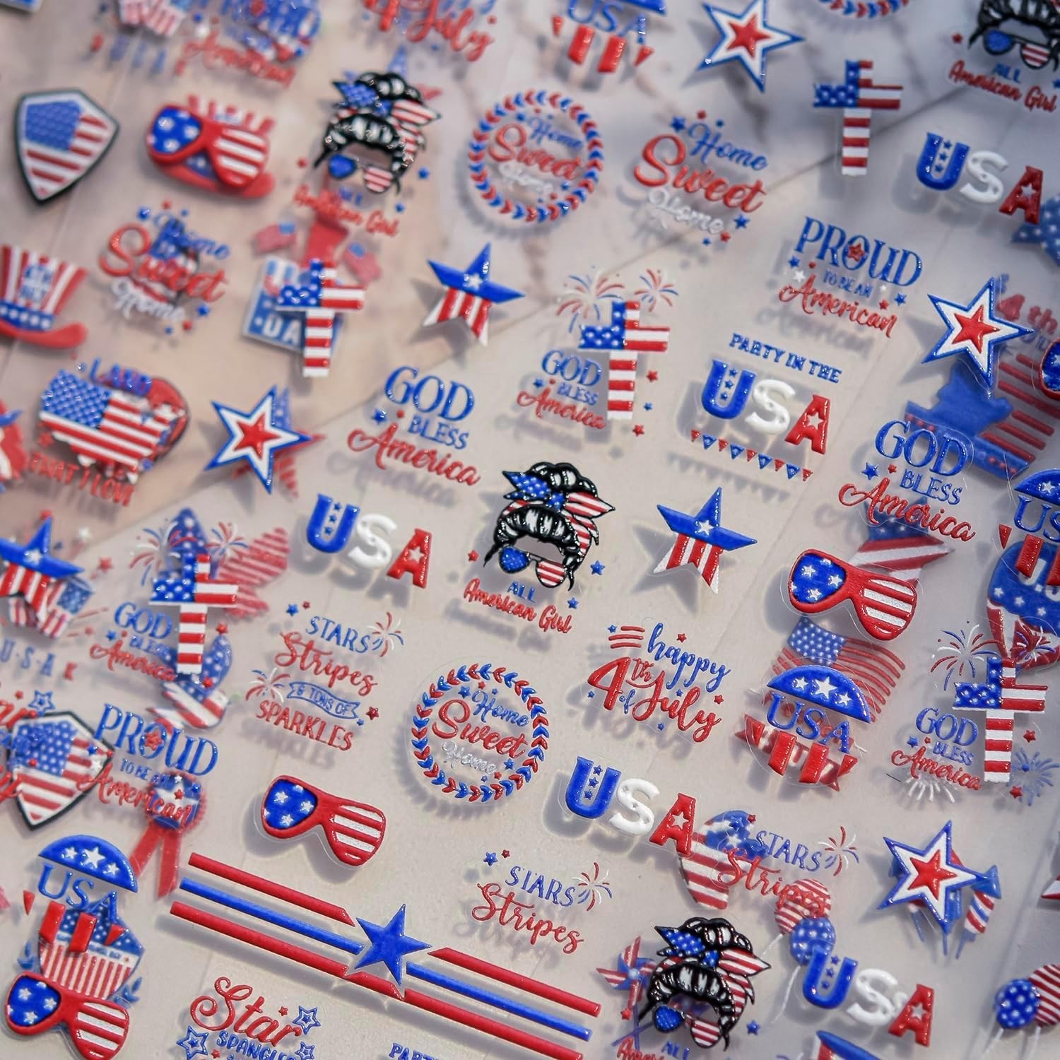 4th of July Nail Art Stickers Star Flag 5D Embossed Self-Adhesive Independence