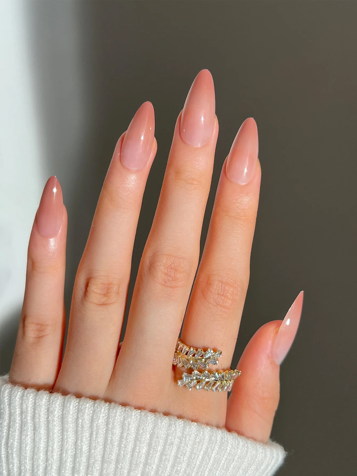 Sweet Gradient Pink Fake Nails Round Head Korean Style Press On Nails 24pcs