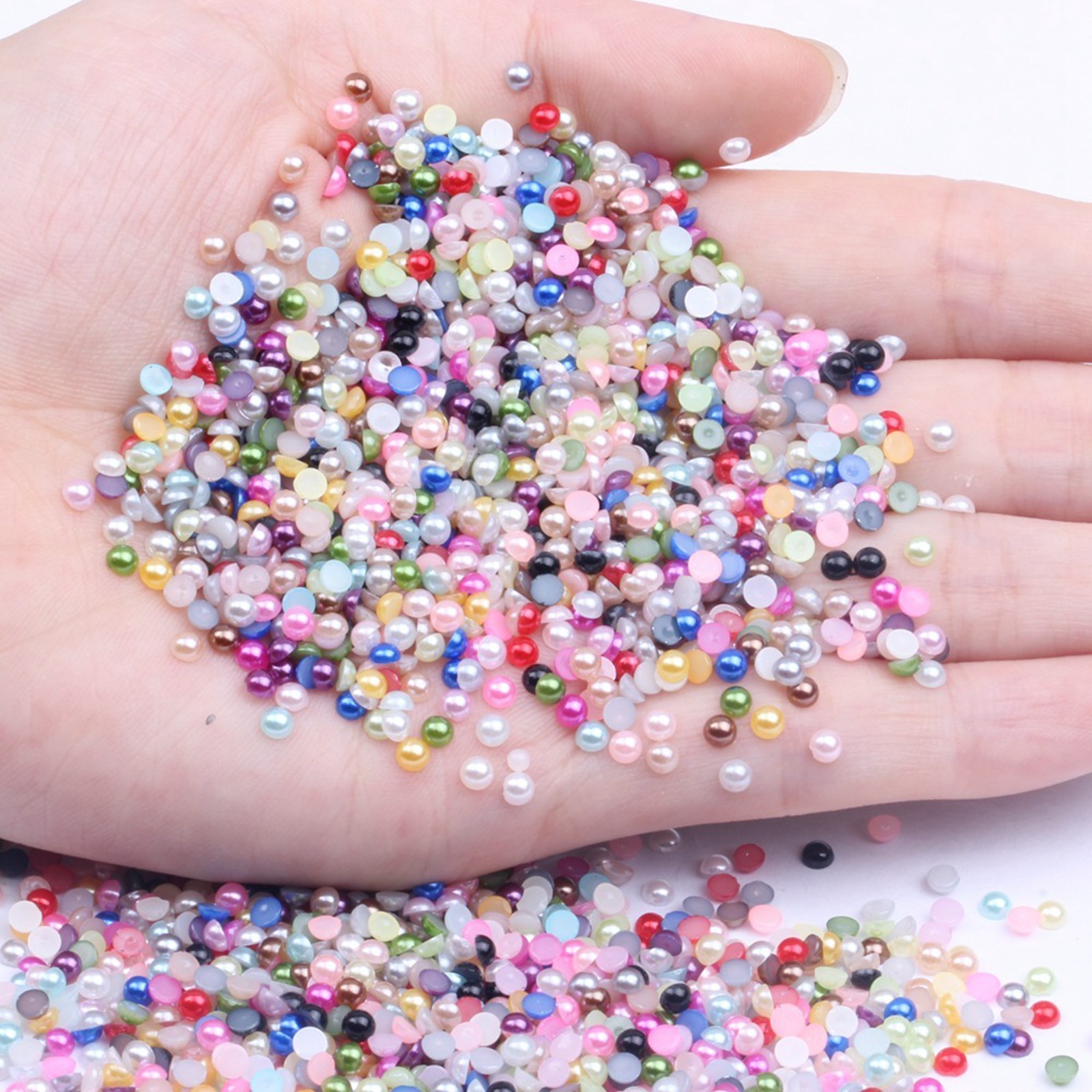 600 Mixed Colour Half Pearl Round Bead 4mm Flat Back Gem with Wheel 12 Colour