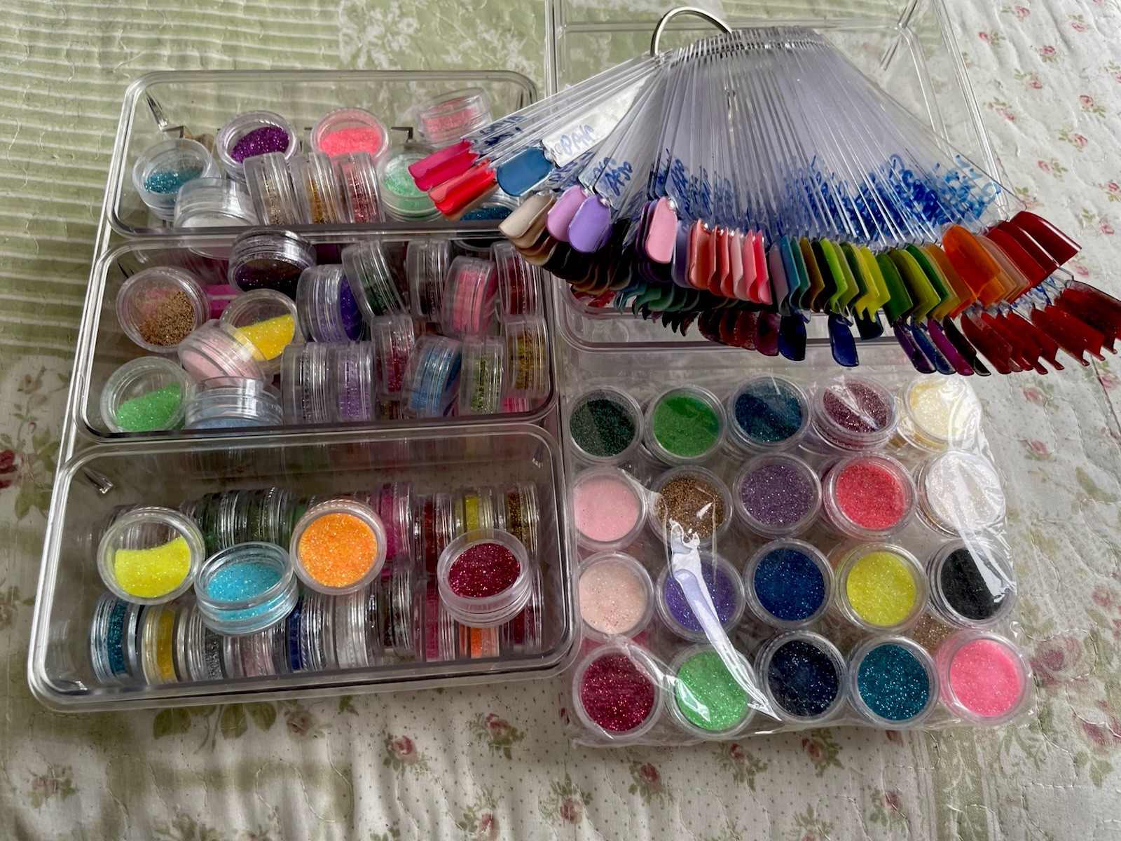 Professional Nail Art Lot Of 200+ Items Color Powder Nail Tips Organizers Etc