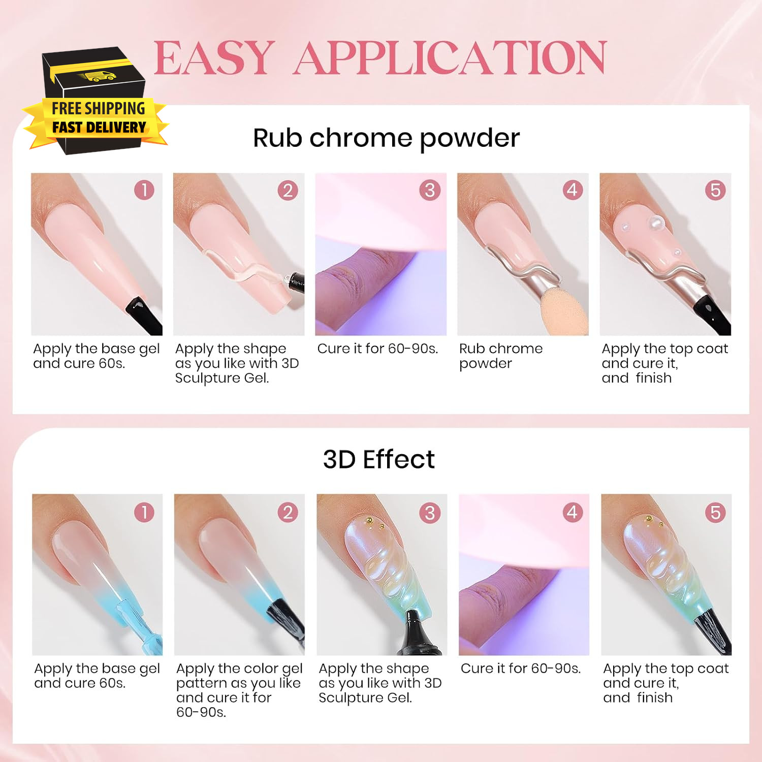 3D Nail Gel 30G Clear 3D Nail Art 3D Sculpting Gel with Chrome Powder for Nail A