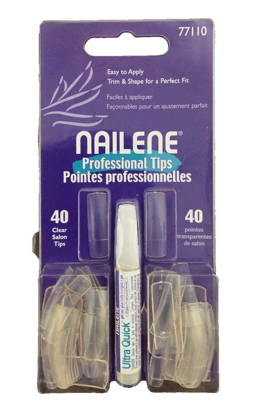 LOT of 3 NEW 40 Each NAILENE Professional Clear Salon Tips w/ Glue 77110