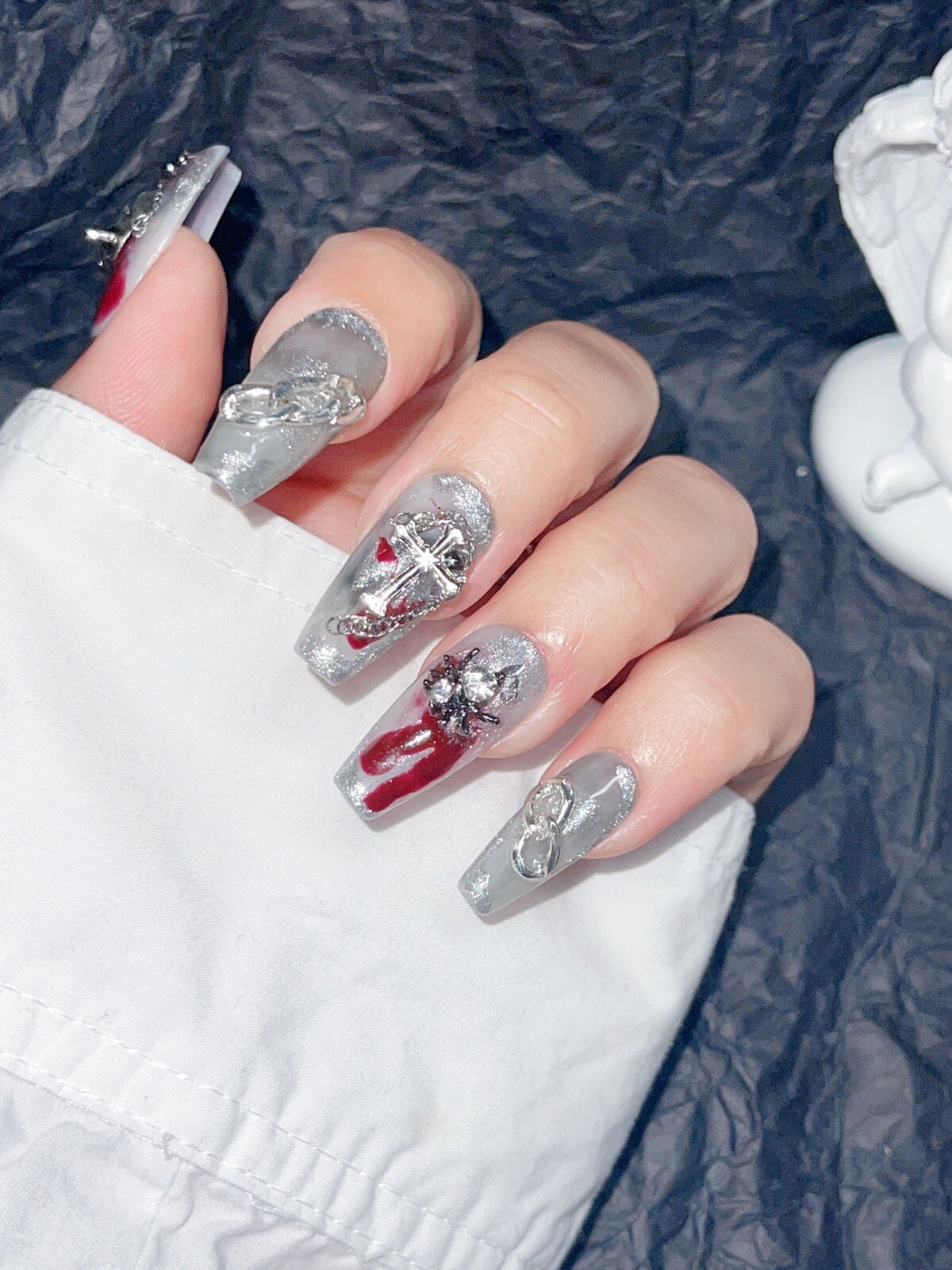 🔥CUSTOM Cool grimace mask Gel Press On False Nails set /Handmade size：M