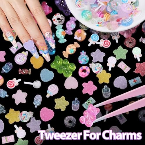 3D Candy Nail Charms for Acrylic Nails, Multi Color Lollipop Donuts Bears