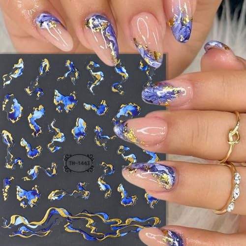 6 Sheets Bronzing Marble Nail Art Stickers 3D Self-Adhesive Blue Purple Style8