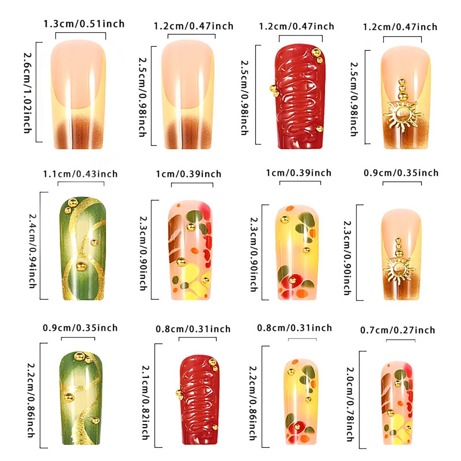 RTKHFZE Press on Nails Medium Length Square Fake General,24, Red Blooming