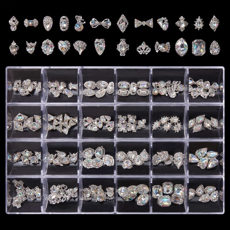 Nail Art Rhinestones Kit 3D Alloy Gems Crystal Nail Art Decorations Diamonds DIY