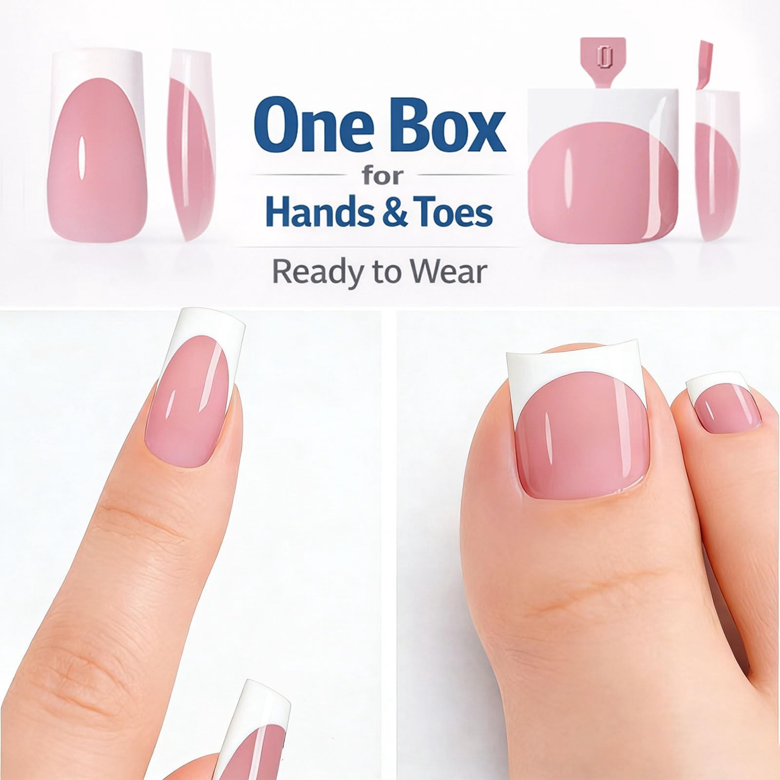 YeeLam Glossy-French-White Medium Press On Nails