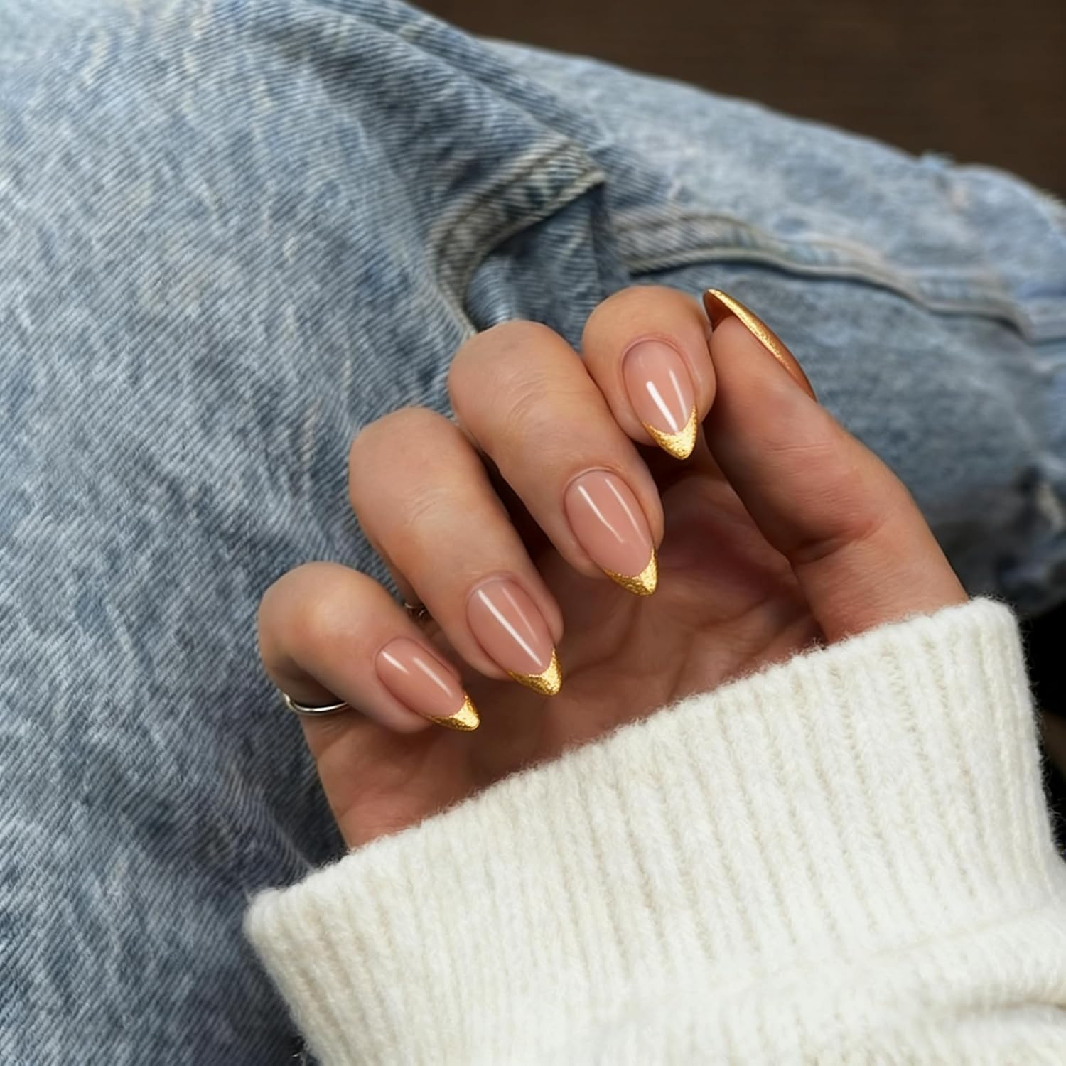 French Tip Press on Nails Short Square, Lime Green French Tip Nails with Natural