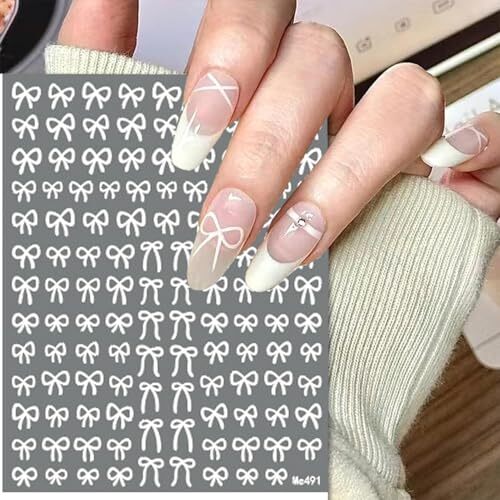 12 Sheets Bow Nail Stickers 3D Self Adhesive Black White Pink Bow Nail Decals