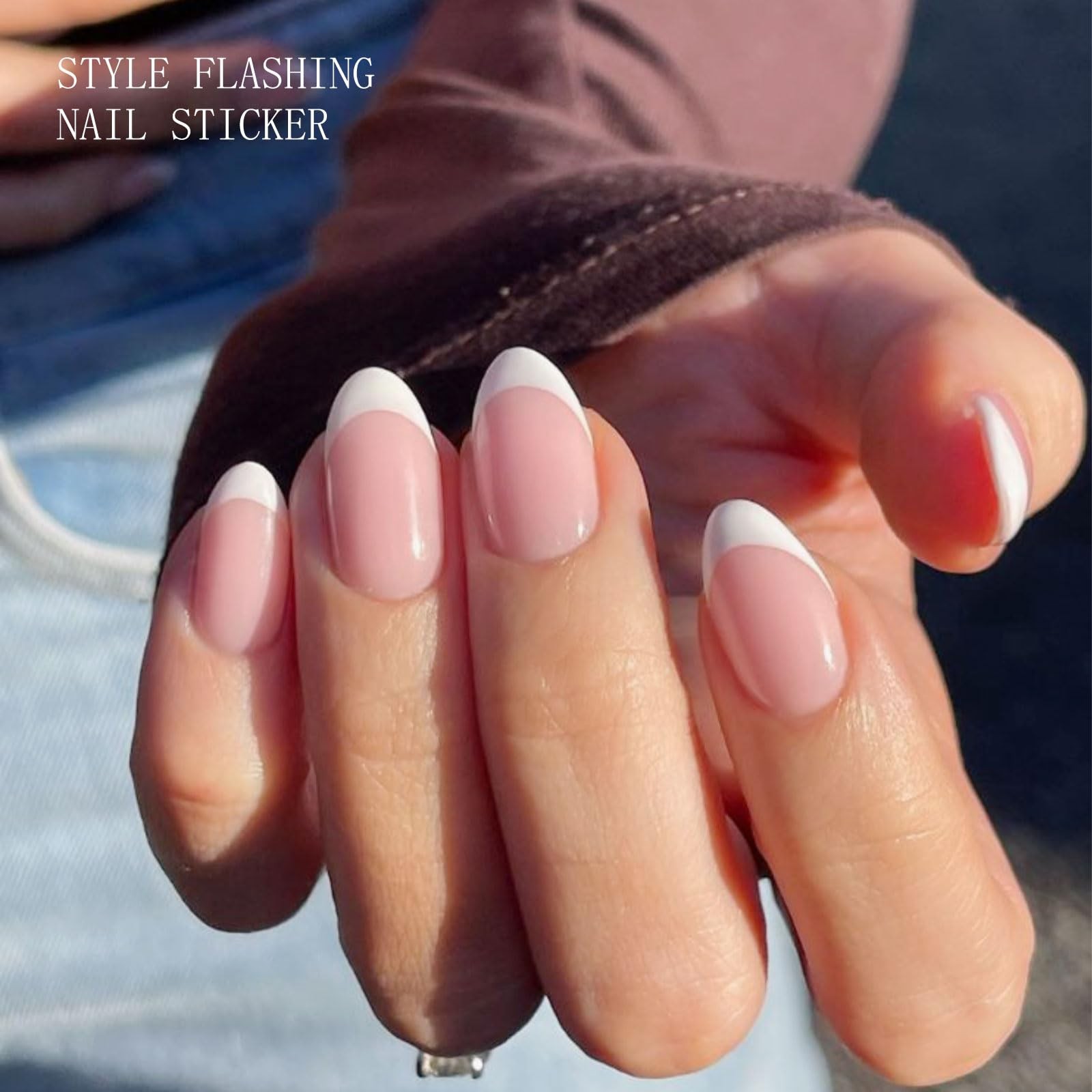 JMEOWIO Semi Cured Gel Strips Nail Art Sticker Wrap French Beige Tip