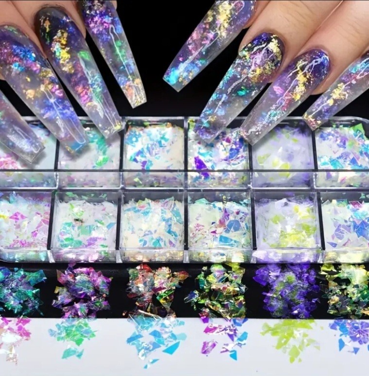 White Pearl Chrome Nail Sequin Glitter Art Powder Dust Glimmer Hot Nails Premium