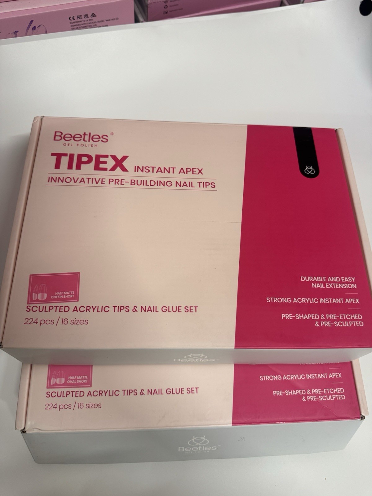 Beetles TIPEX Instant Apex Nail Tips 2 Pack 224PCS Each Coffin+Oval New
