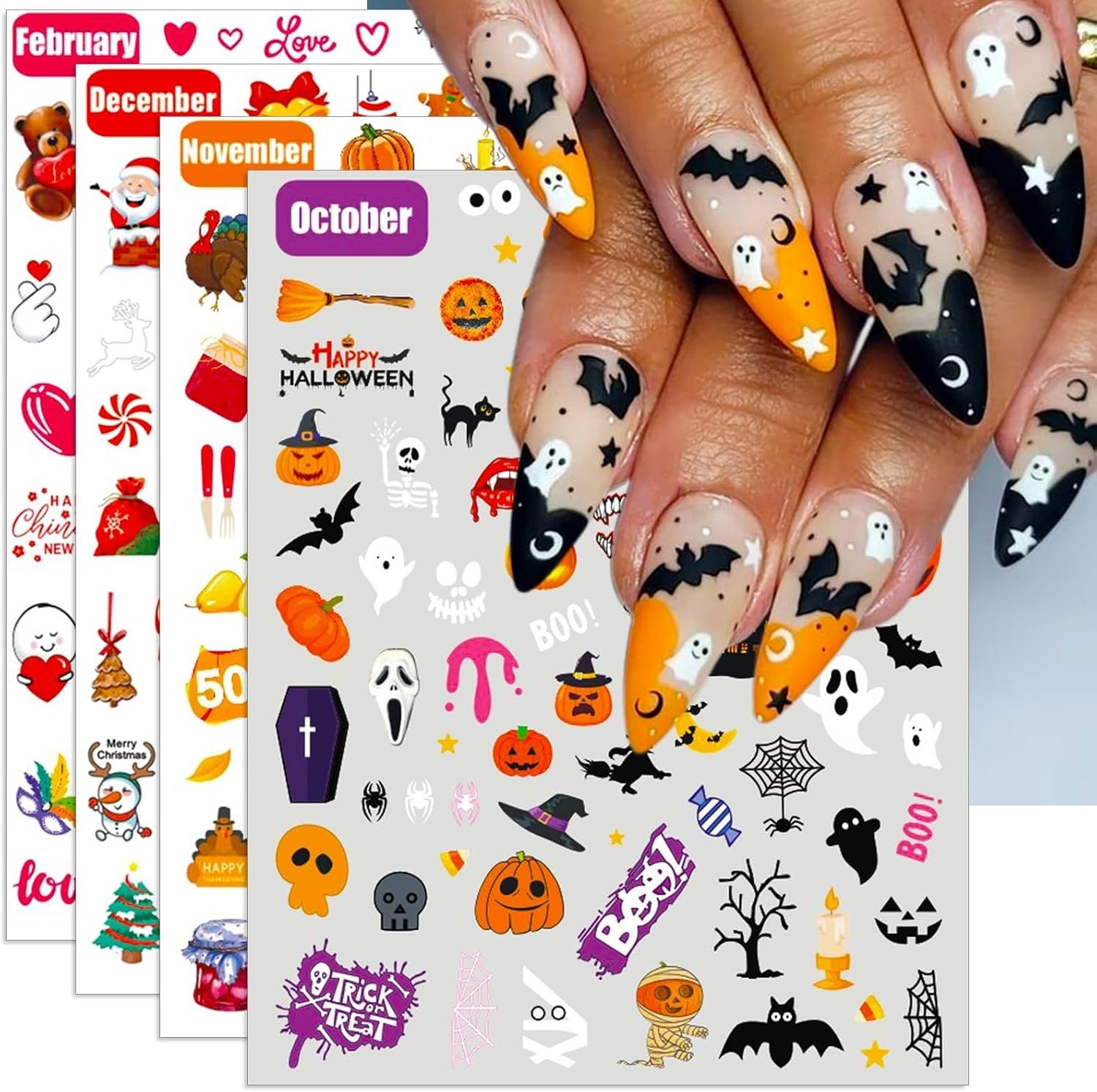 12 All Holiday Nail Stickers, 24 Sheets Seasonal Variety Pack 2 Pcs Per DIY…