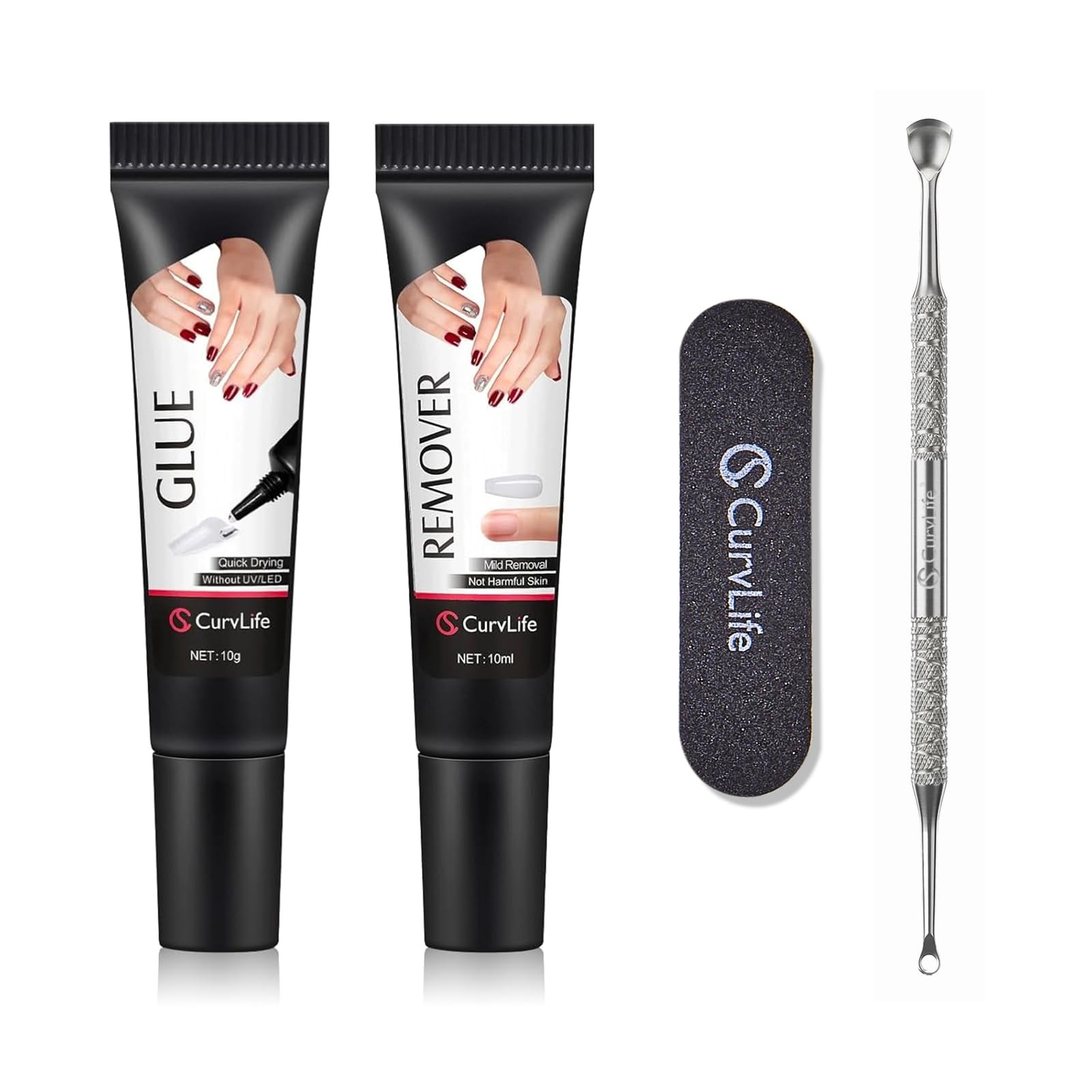 Soft Quick Drying 10g Semi Solid Nail Glue with 10ml Remover with Cuticle Pus…