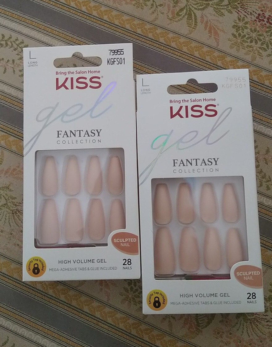 2x KISS Gel Fantasy High Volume Nails SCULPTED Glue-On Long Coffin-Shape 79955