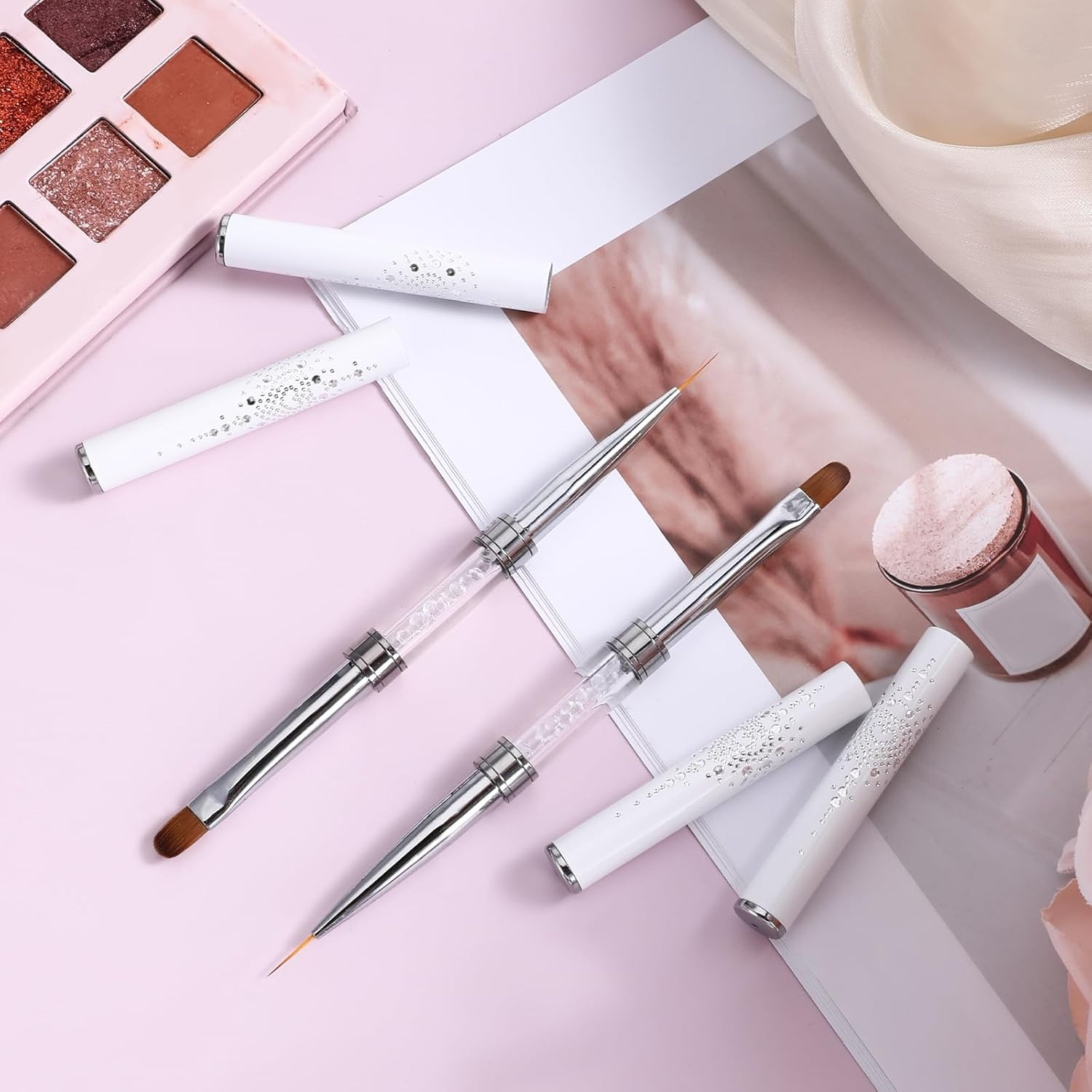 2 Pcs Double Ended Nail Builder Gel Brush, French Tip Brush Hard Gel for Nails,