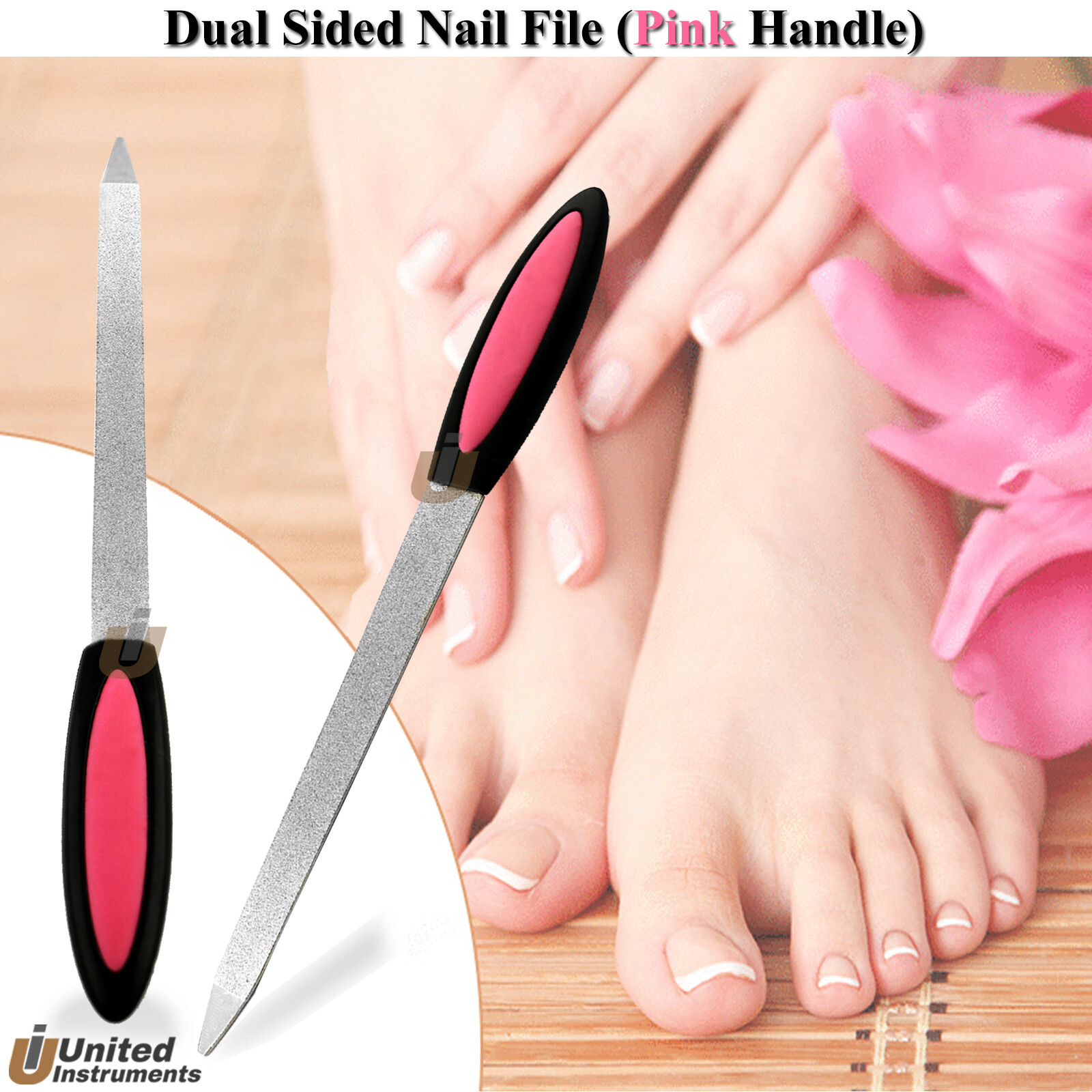 Manicure Pedicure Art Nail File Double Sided Metal With Pink Plastic Handle New