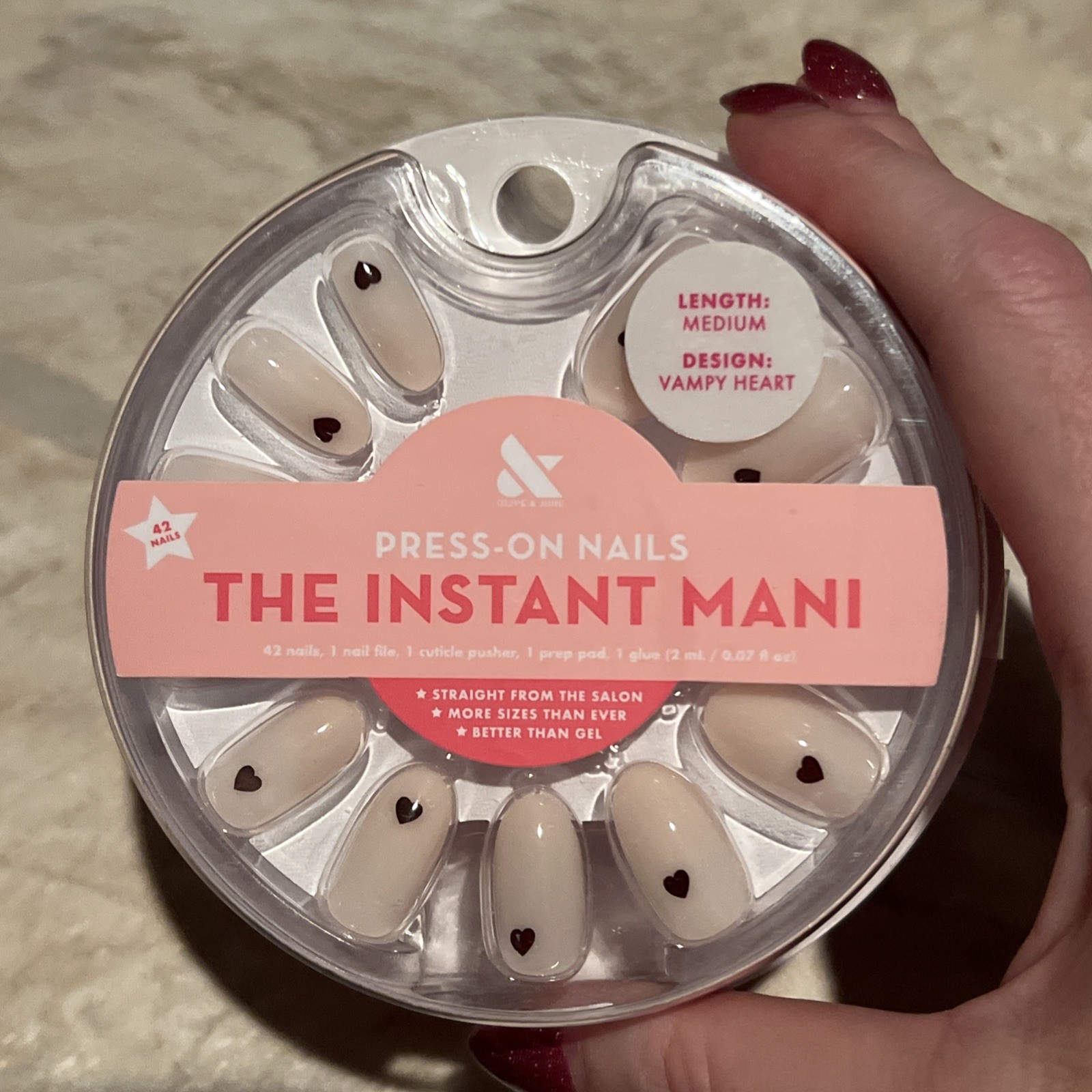 Olive & June The Instant Mani Press-On Nails Vampy Heart Medium Round 42ct NIB
