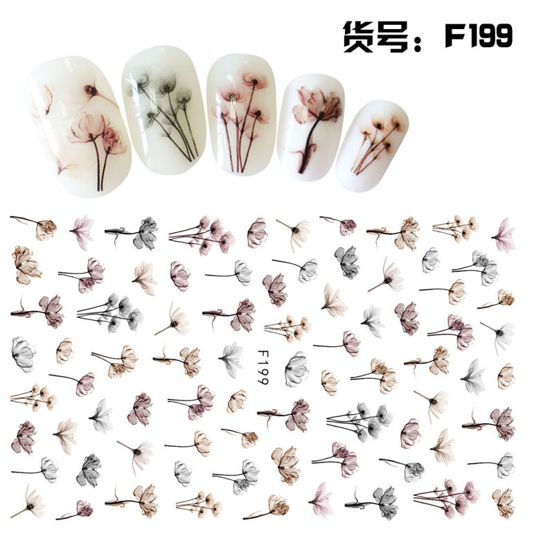 Nail Art Decals Stickers Transfers Water Effect Brown Flowers Floral F199 NS51